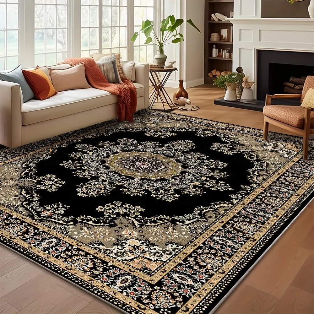 Vintage Persian Pattern Large Area Mat Living Room Mat with Anti-slip Backing Washable Mat Home Decoration Mat Washable Area Mat for Living Room Bedroom Hallway Elegant Home Decor Floor Mat with Washed Bottom