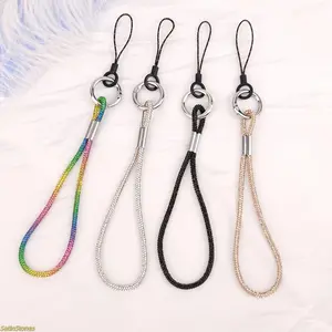 4-Piece Mobile Smartphone Lanyard Set, Fashion Keychain Phone Accessories with Silicone Wrist Strap, Simple-Sleek Black, Silver, Color, Champagne for Business Professionals, Daily Use