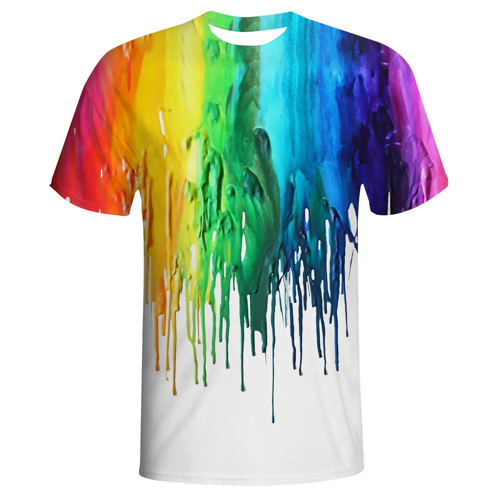 Women's Rainbow Paint Drip All-Over Print Short-Sleeve Tee - Soft Breathable Fabric, Relaxed Loose-Fitting Cut, Round Neck, Daily Wear, No Irritation Casual Streetwear Multicolor Top
