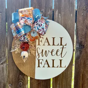 “Fall Sweet Fall” 15” Round x 1/2” Thick Birchwood door sign - Handcrafted by Whiskers & Wags, this hand painted sign is sealed on both size and ready to hang. Fall Decorations.