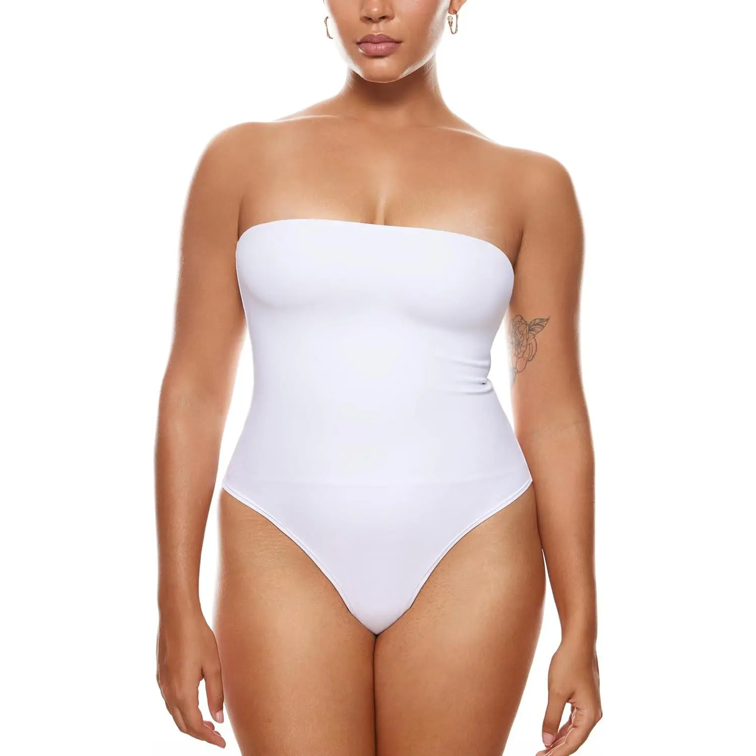 INLYRIC Women's Natrelax Sexy Strapless Bodysuit Thong Tube Top Off The Shoulder One Piece Leotard