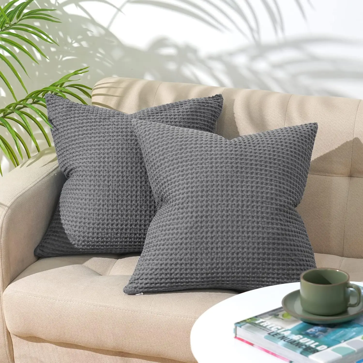 PHF 100% Cotton Waffle Pillowcases, 2 Pack Waffle Weave Euro Shams, Elegant Home Decorative Square Throw Pillow Covers for Bed Couch Sofa, No Insert,back to school,back to school shopping