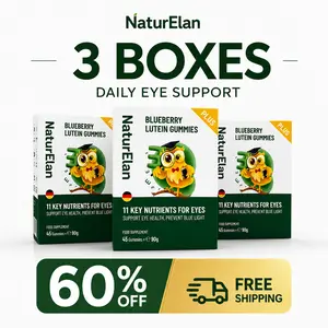 NaturElan Blueberry Lutein Gummies for Eye Health & Vision Support - With Vitamin A, C, E - 45ct Eye Vitamins for Screen Fatigue & Blue Light Protection