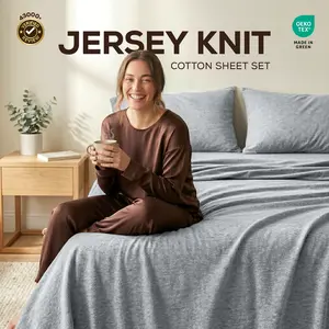 Luxury Jersey Knit Sheet Set, Soft Stretchy Cotton T-Shirt Feel, 3 Piece, Breathable, All Season, Shrink Resistant, Twin Full Queen King | Utopia Bedding