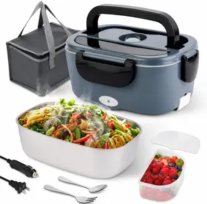 Electric Heated Lunch Box – 1.5L Portable Food Warmer with Container & Lid, 80W Fast Heating, Stainless Steel, 12/24/110V for Car or Work