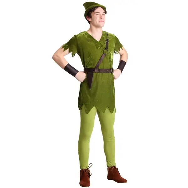 HalloweenCostumes Men's Classic Peter Pan Costume, Polyester Clothes with Velvet Hat and Leggings