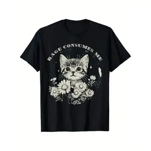 Humorous Cotton Summer T Shirt Featuring Cat Graphic with Sarcastic Quote Rage Consumes Me Soft Fabric Unisex Design