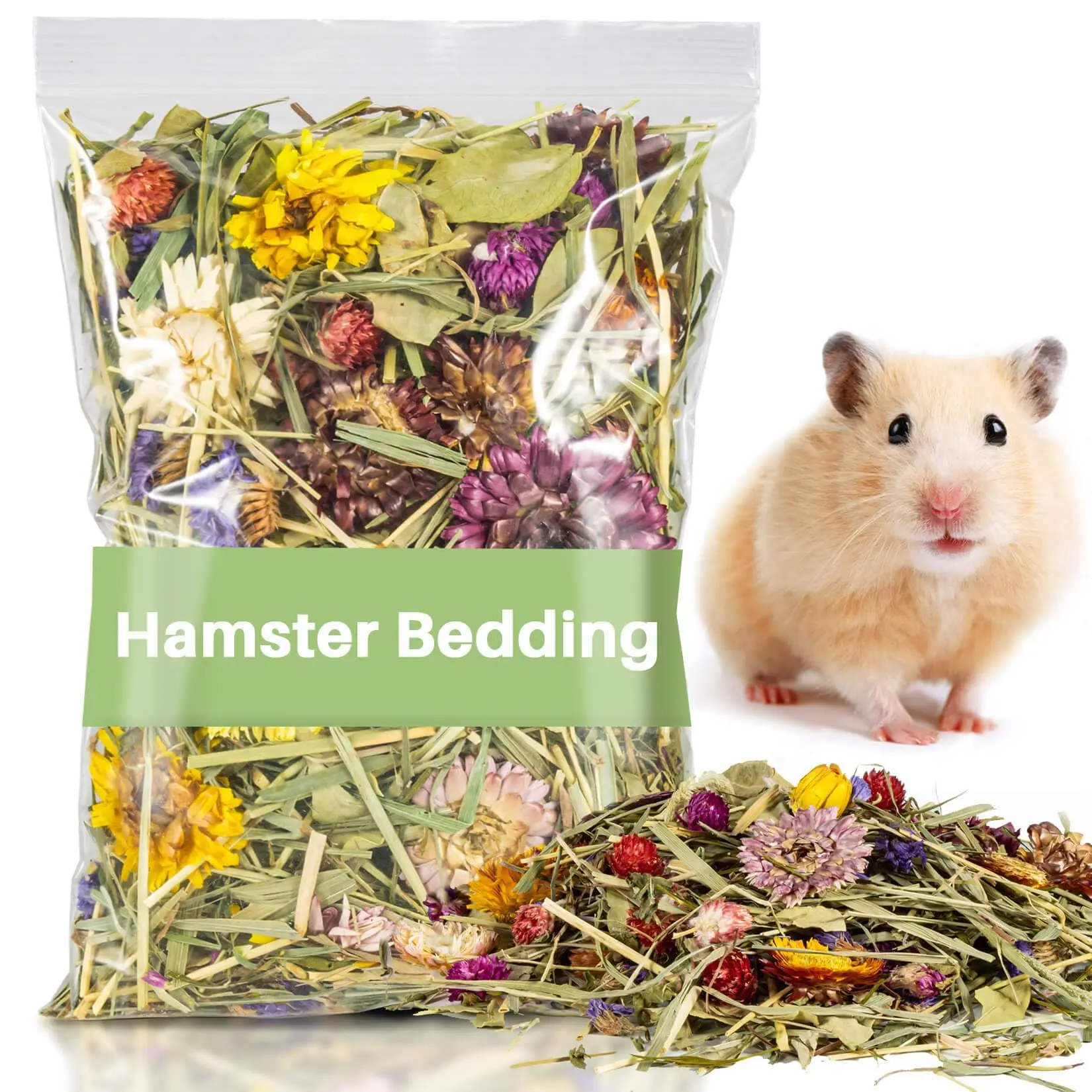 150g Hamster Bedding - Odor Control Flower & Herb Mix for Hamsters, Small Pet Cage Habitat Supplies (Gerbils, Mice Compatible), Hamster Cage Habitat