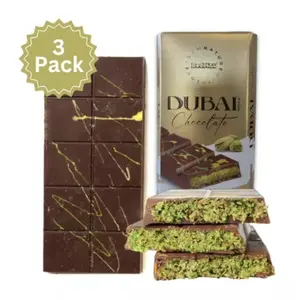 Dubai Chocolate Bar - 3.4oz 3 PACK Chocolate Bar with Sugar, Dessert Snack, Perfect for Enjoying Anytime Bonbon Cocoa Flavor