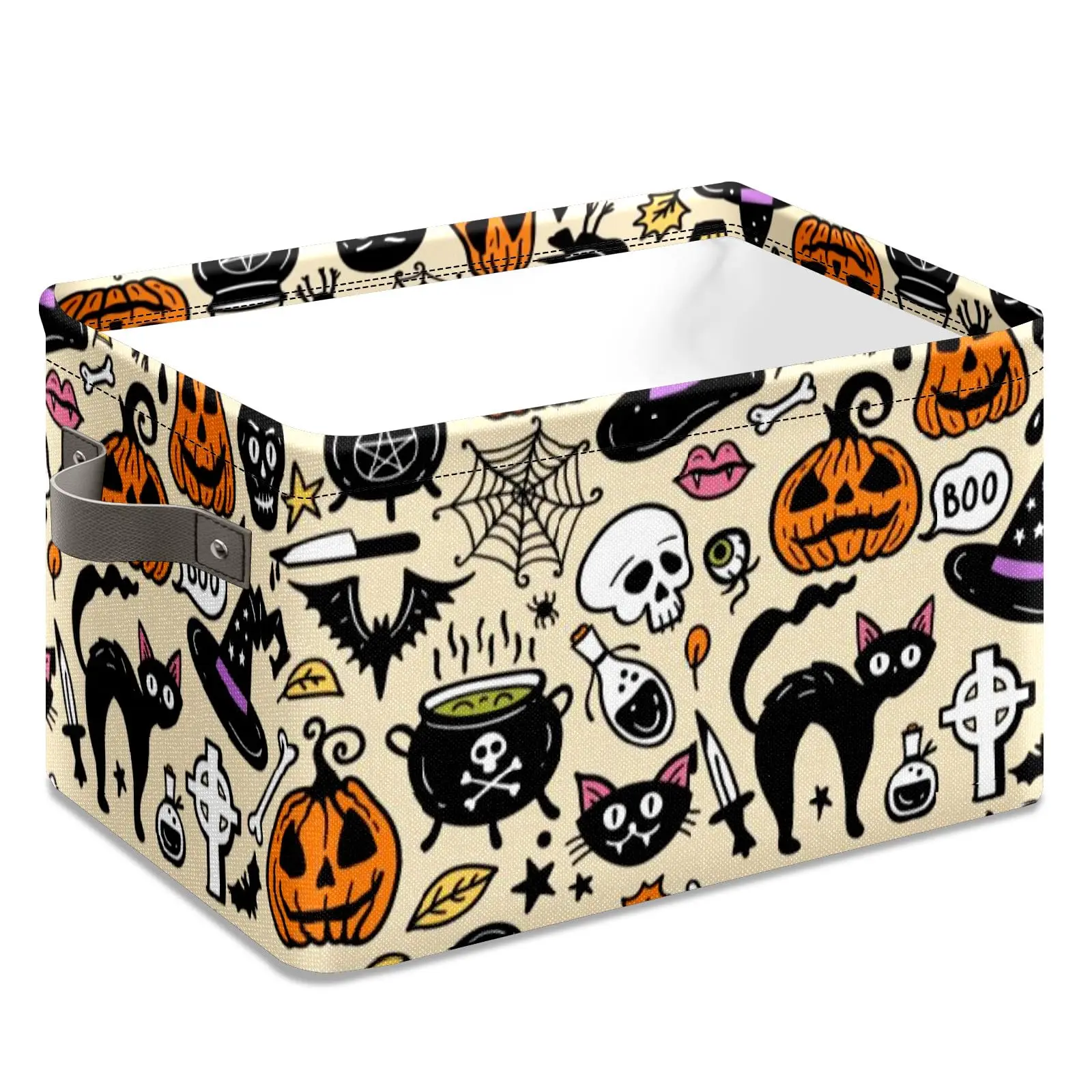 Large Collapsible Halloween Ghost Storage Basket with Handles, Spooky Boo Basket Stuffers, Home Office Shelf Organiser for Toys