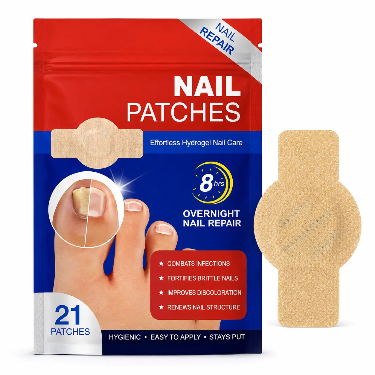 21/42/63 Pcs Intensive Nail Repair Patches, 8-Hour Overnight Hydrogel Nail Care Patches, Dumbbell-Shaped Wrap Design for Damaged and Discolored Nails, Daily Home Care and Travel Essentials