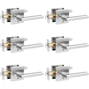 6 Pack Privacy Door Handles Interior for Bedroom and Bathroom, Satin Nickel Interior Door Handles with Lock, Heavy Duty Interior Door Levers, Keyless Reversible Square Door Locks Door Knob