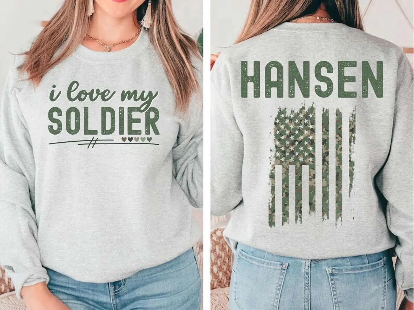 Personalized military sweatshirt, I love my soldier shirt, wife gift, custom patriotic tee, proud family shirt, dibs on the veteran sweater