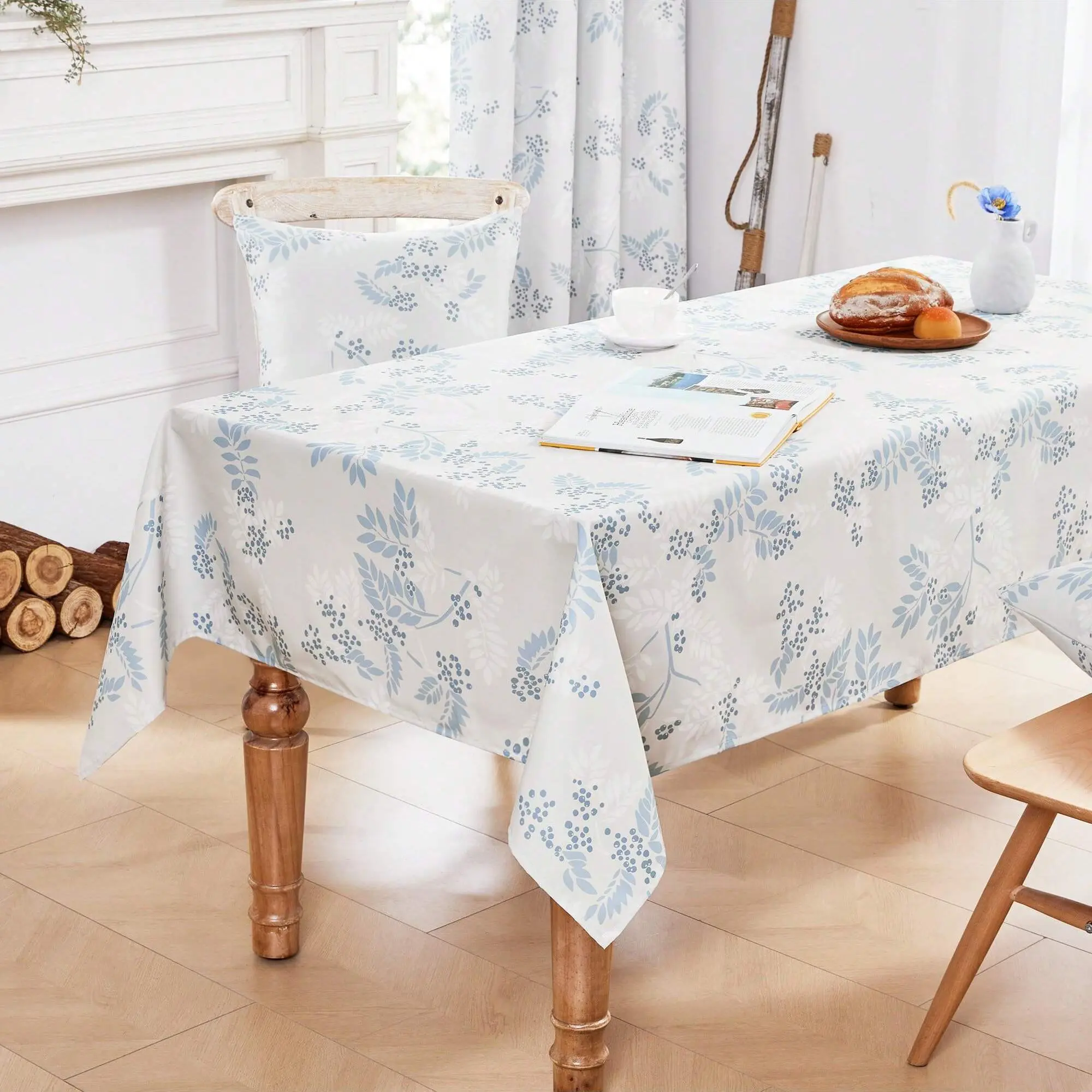 1 pieza Mantel impreso resistente al agua con bordes enrollados - Patrones elegantes para la mesa de comedor
