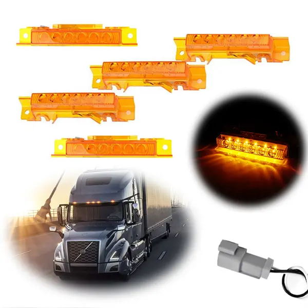 5PCS Amber LED Cab Roof Marker Lights For Volvo VN 2004 / VNL Trucks 2003 2004 2005 2006 2007 2008 2009 2010 2011 2012 2013 2014 2015 2016 2017 2018 2019 2020, etc