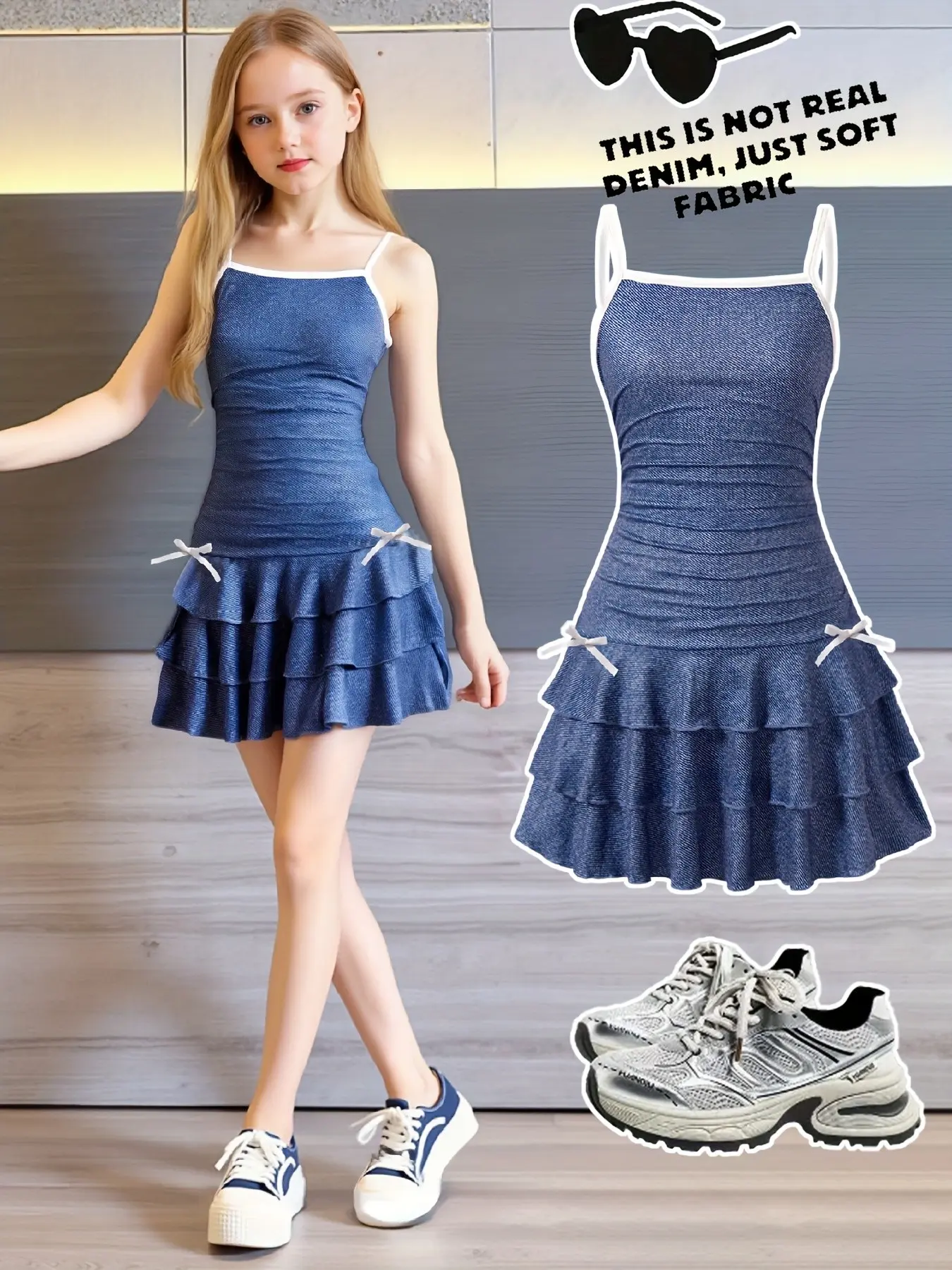 Girls' Trendy Denim-Style Top and Skirt Set, Casual Comfortable Digital Print, Perfect for Everyday Wear, Summer Outfits Set, Summer Clothing Set