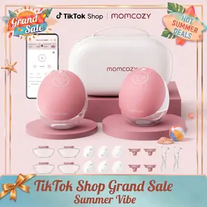 Momcozy  Breast Pump Hands Free Upgraded Mobile Flow | M9, App Discreet Control with Personalized Multi-Modes & 15 Levels, Wearable Breast Pump 24mm, 2 Pack Cozy Red