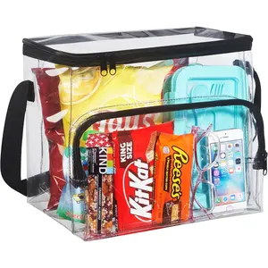 Clear Lunch Bag, Durable PVC Plastic See Through Lunch Bag with Adjustable  Strap Handle for Prison Correctional Officers, Work, School, Stadium Approved, Freezer Proof, (Large)