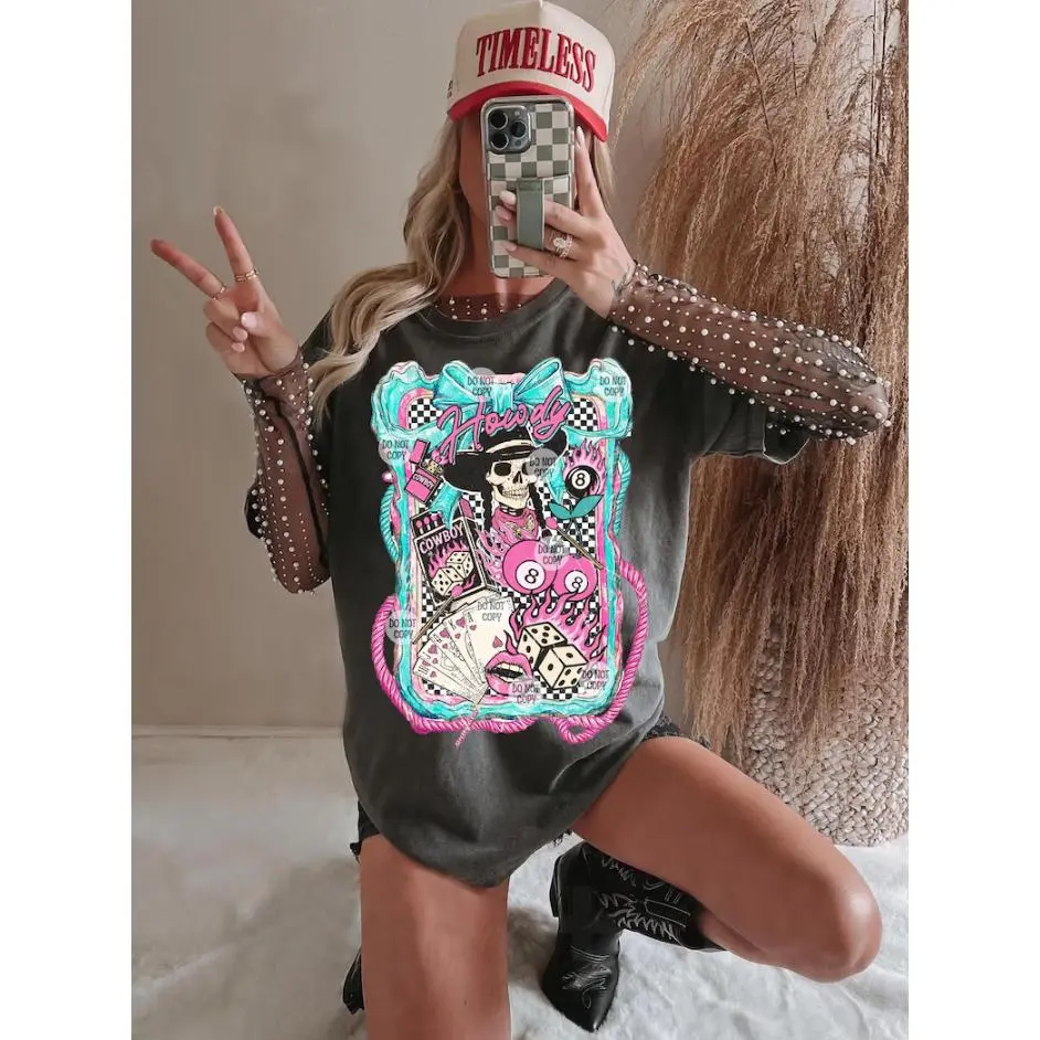 Western Howdy Collage, Howdy Western, Cowgirl Collage, Western Cherry 8 Ball, Cowgirl Aesthetic Shirt, Western Boutique Wholesale, western shirts for women RFS