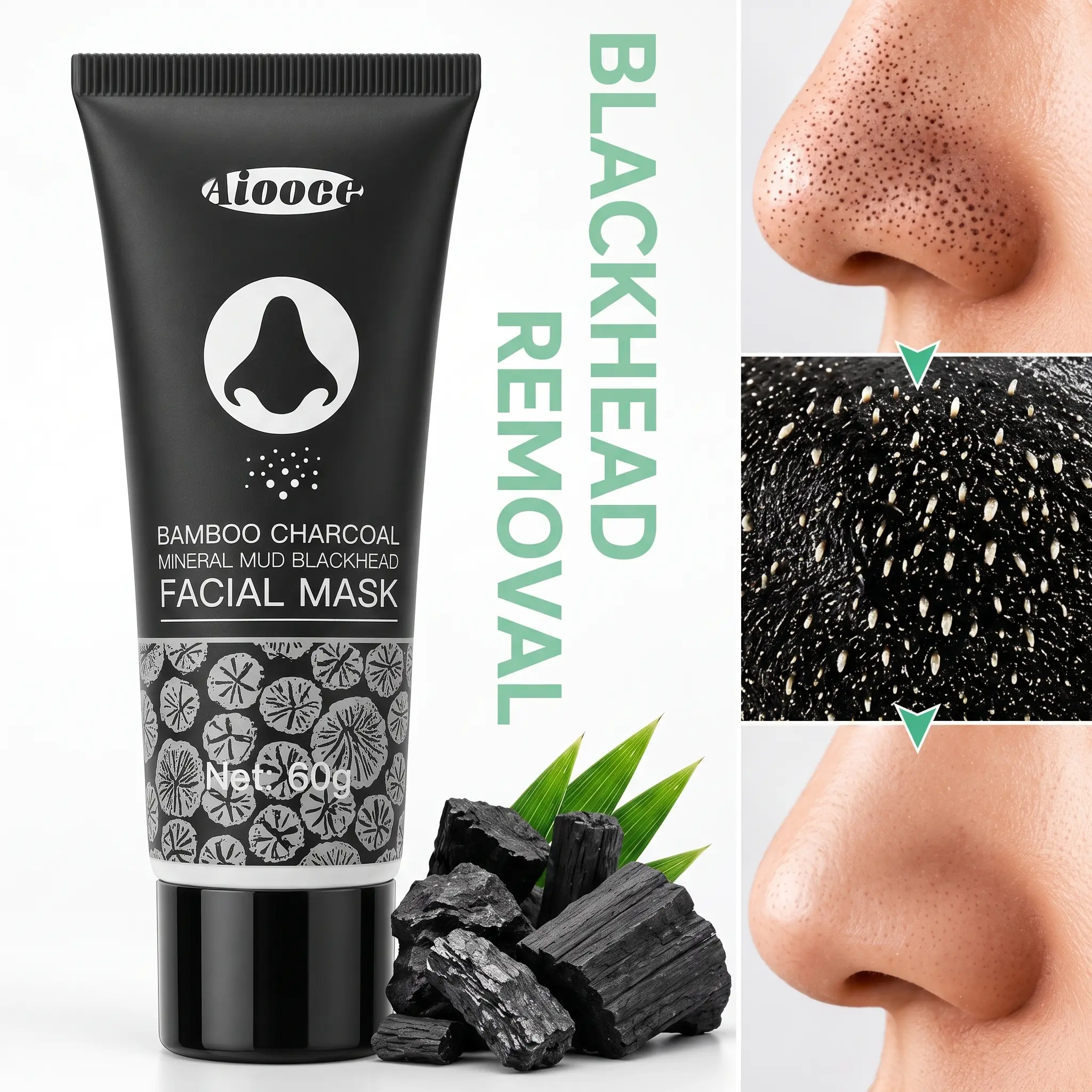 Blackhead Mask with Bamboo Charcoal, Deep Cleansing Clay Facial Mask for Pore Care & Oil Control, Smooth-Looking Skin for Nose & T-Zone, At-Home Spa Skincare Routine, 60g