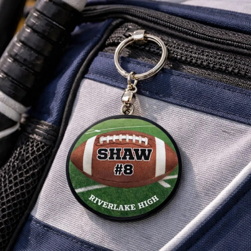 Custom Personalized Football Keychain - 2.25" Durable Fashion Accessory with Field Print, Vibrant Football Field-Inspired Printed Design, Customized Gifts for Coaches