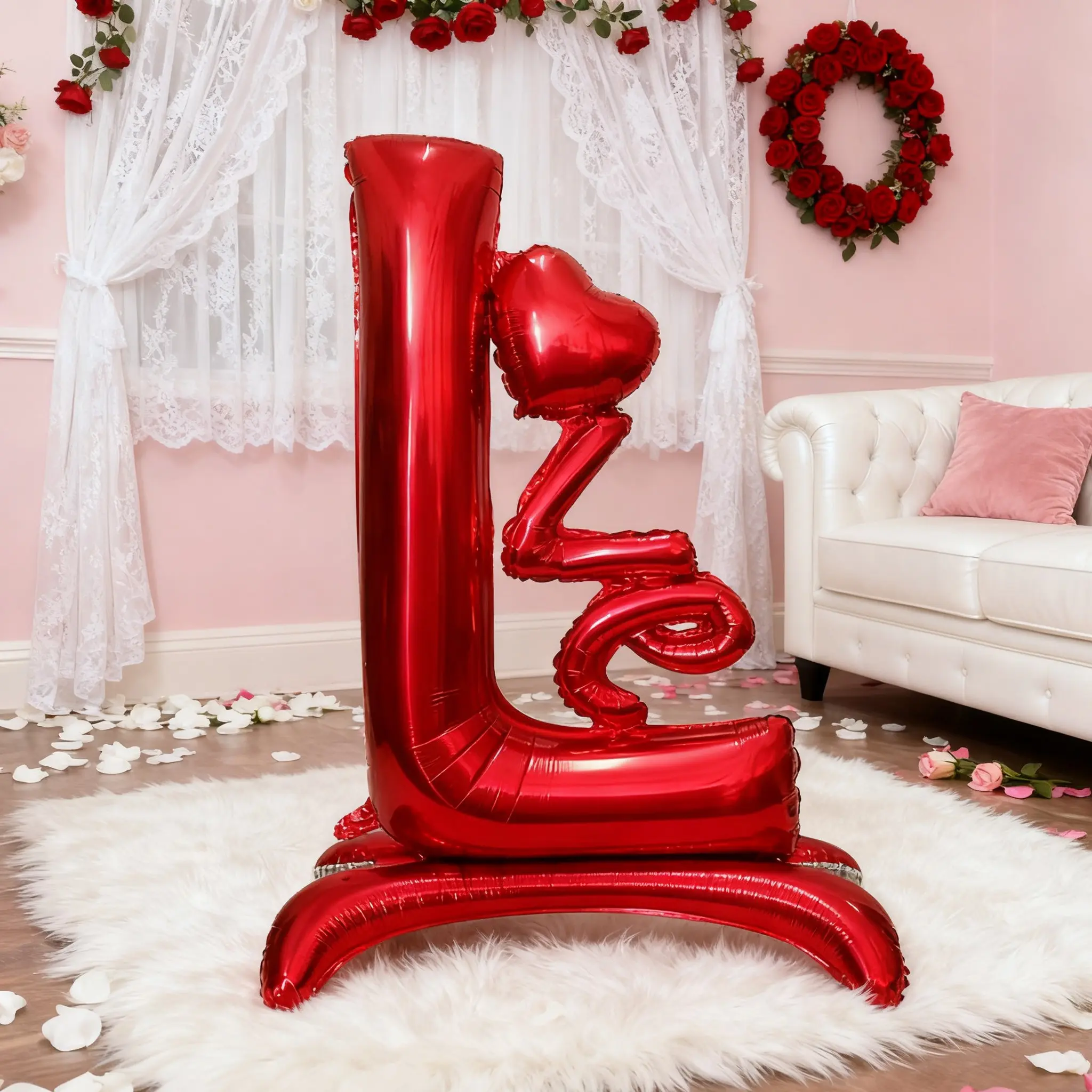 1pc Self-Standing Love Letter Aluminum Foil Balloon, Heart-Shaped Birthday Decoration Balloon Arch Backdrop for Valentine's Day, Wedding & Anniversary, Party Background Decor, Party Balloons Decorations, Balloon Party Supplies