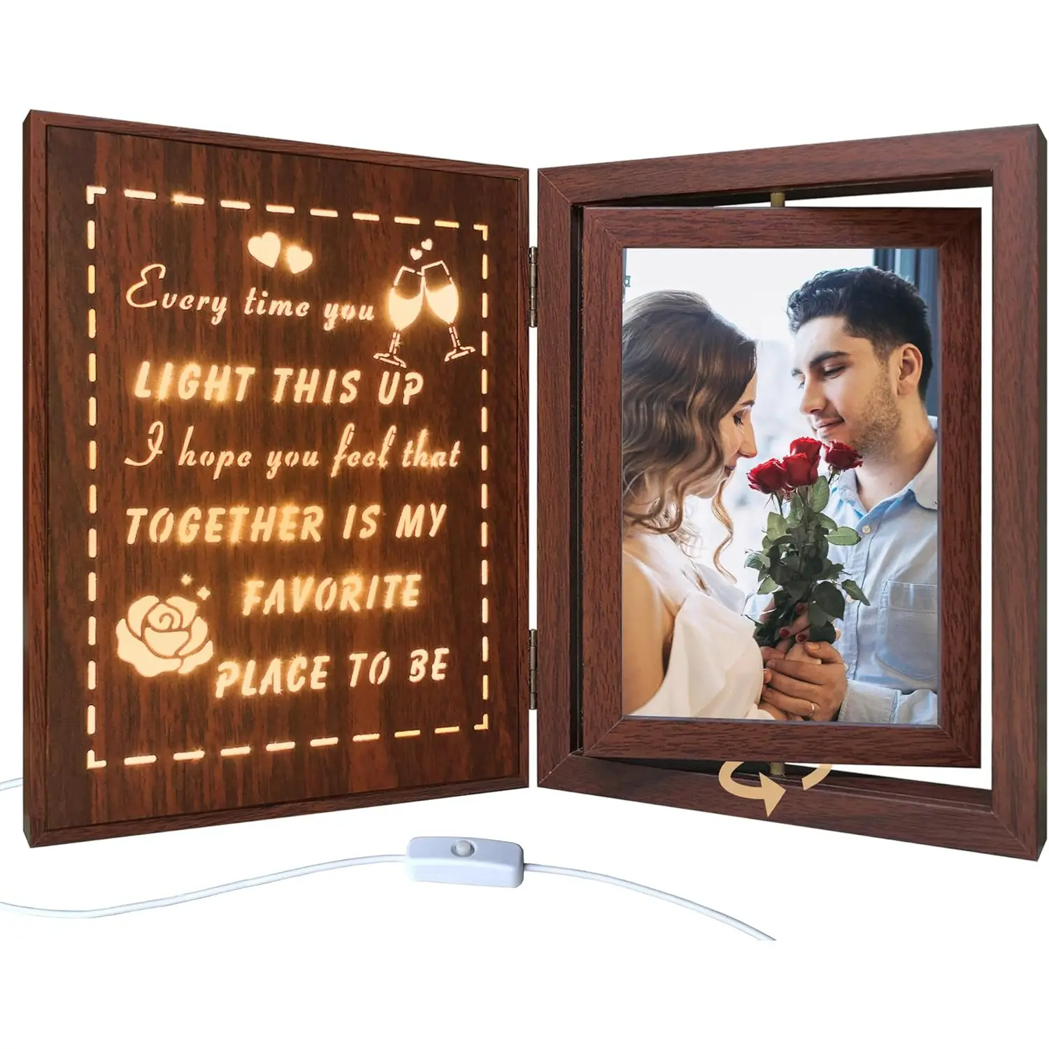 Light Up Couples Picture Frame, USB Powered Romantic Rotating Love Frame for 2 4x6 Photos – Wedding Anniversary or Valentine’s Day Gifts for Couples, Boyfriend, Girlfriend, Husband, Wife