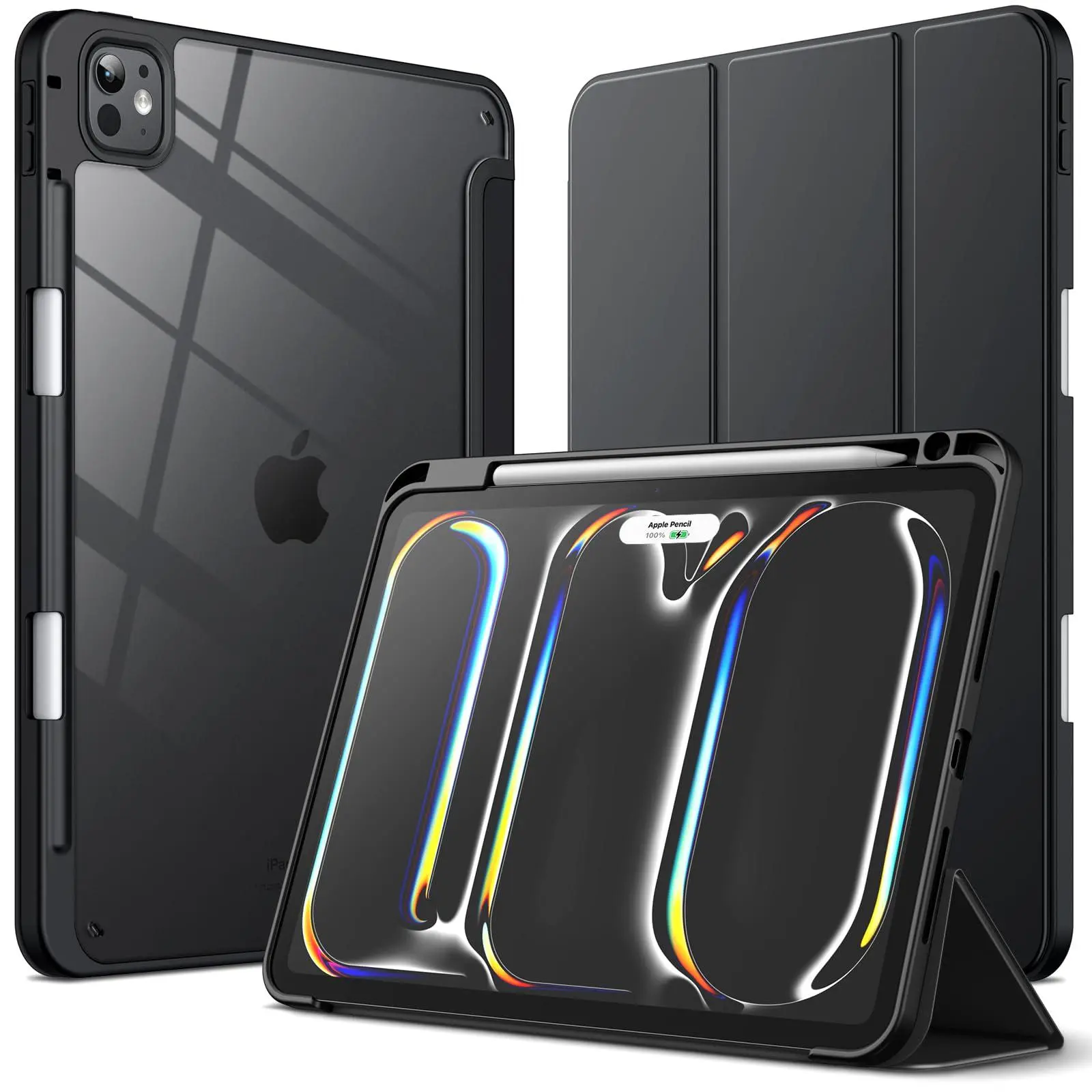 JETech Protective Cover for iPad Pro 11-Inch M5/M4 2025/2024 (6th/5th Gen) - TPU+PC, Magnetic Pencil Holder, Transparent Back Shell, Slim Adjustable Stand, Shockproof, Auto Wake/Sleep, Precise Cutouts Tablet Accessory