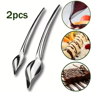 2 Piece Stainless Steel Chocolate Spoon Set, Elegant Metal Surface, Durable & Easy Clean, Ideal for Baking, Cake Decoration, Sweet Treats, Pastry Decorating Tools