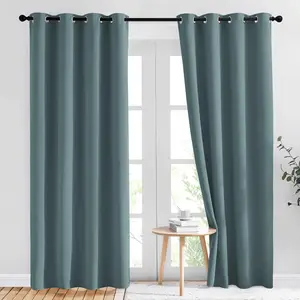 NICETOWN Blackout Greyish Blue Curtains & Drapes for Living Room - Thermal Insulated Solid Grommet Sound Reducing Energy Saving Window Treatments for Porch/Hall， 2 Panels， W52 x L84