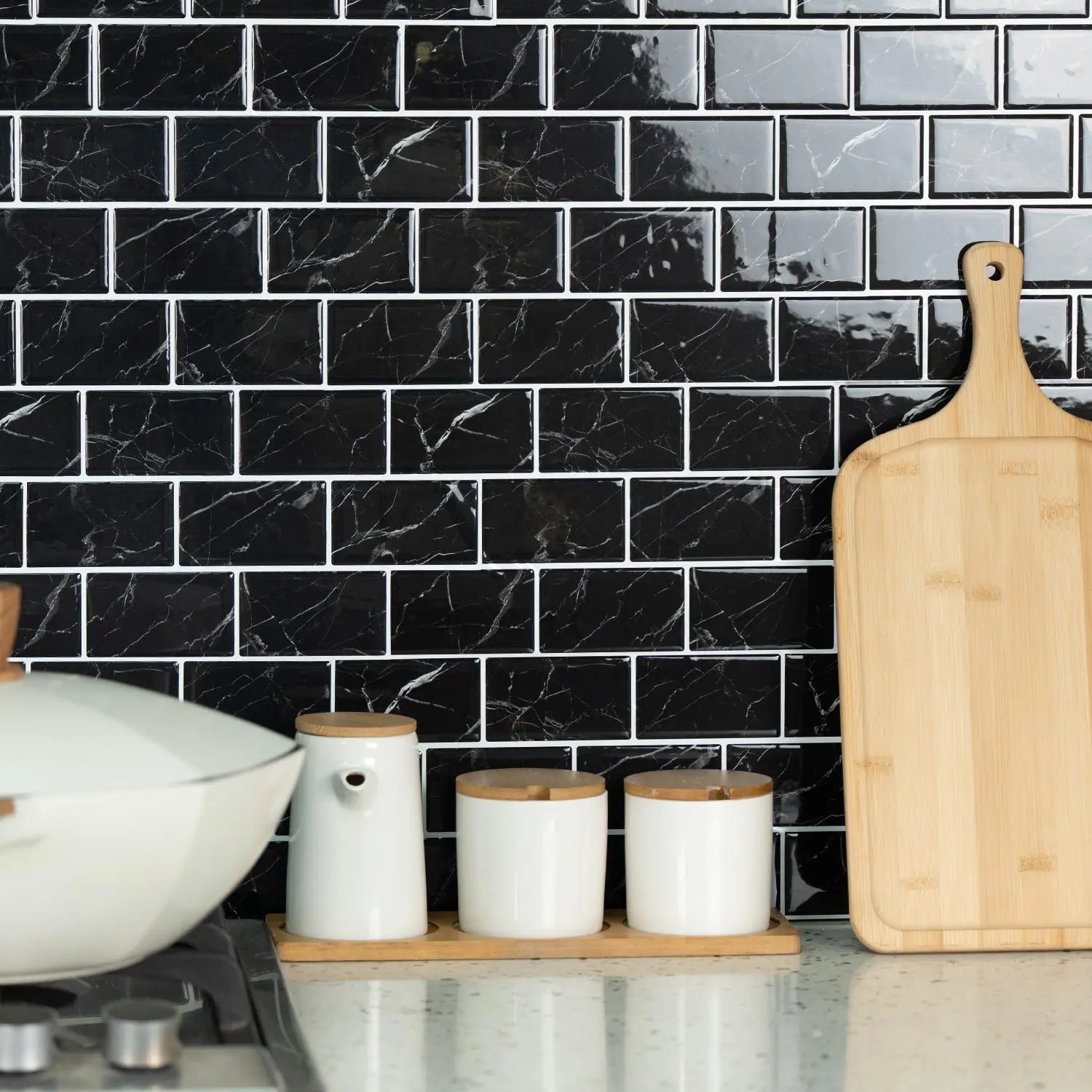 3D Self-adhesive Tile Wall Sticker, Self Stick Wallpaper, Sticky Wallpaper Peel and Stick, Kitchen Wallpaper Peel and Stick, Waterproof & Oil-proof Wall Sticker, Suitable for Living Room, Kitchen, Bathroom, Balcony and Sink