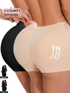 Women's Ultra Comfortable Detachable Padded Shapewear Briefs, Seamless Smooth Hip Lift & Digital Carving Peach Butt Panties, Breathable Elegant Chic Women's Underwear, Solid, All Seasons, Womenswear