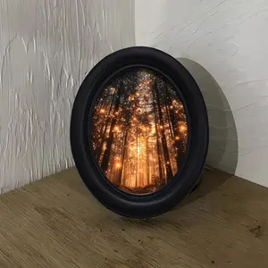 3D Elliptical Wooden Frame with Firefly Forest, Handmade Photo Transfer, Wooden Wall Art, Perfect for Living Room or Bedroom Wall Decor, Rustic Farmhouse Atmosphere