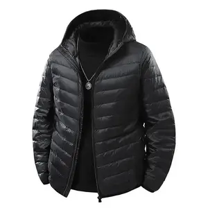 Men's Black Hooded Lightweight White Duck Down Jacket - Zipper Casual Warm Coat