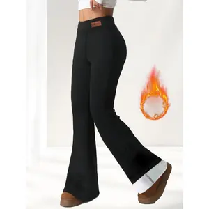 Thermal Insulation | Women’s Winter Warm Fleece-Lined Flare Leg Pants — Thick High-Waisted Bell-Bottoms with Stretch, Black, Casual Outerwear for Cold Weather, Women’s Winter Clothing Fabric
