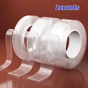 Reusable Transparent Nano Self Adhesive Tape, Multi-Purpose Removable Sticky Strip for Home Office Car Use, 2 Rolls Clear Tape
