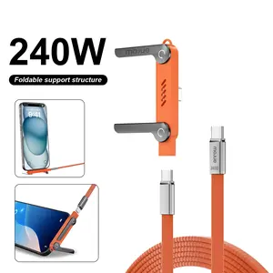 Invisible Bracket 2-in-1 Charging Cable – 240W PD Fast Charging USB-C to USB-C ,  360° Adjustable Metal Stand, Desktop Charger Holder for Smartphone, Tablet, Ideal for Gaming, Office, and Home Use