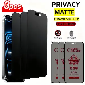 3pcs Matte Privacy Ceramic Screen Protectors for iPhone 17/16/15/14/13/12/11/Pro Max/Pro/Plus/17 Air/16e/XR/X/XS/XS MAX, Smartphone, Matte Surface,Privacy Protection,Anti-Spy,Anti-Glare,Anti-Fingerprint,Scratch-Resistant,Easy to Install, Protective