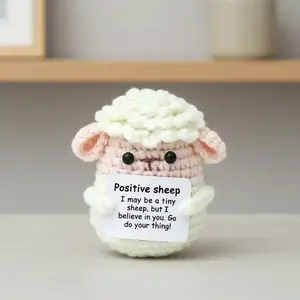 Cute Crochet Positive Sheep Plush Doll, 8cm Mini Motivational Soft Stuffed Animal Cuddly Stuffed Animal Gift for Friends/Kids (Pink & White), Huggable Stuffed Animal