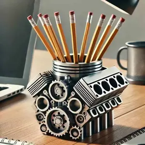 Cross-Border Pen Holder with V8 Engine, Resin Craft Decorative Item, Unique Desk Accessory, Perfect Gift for Car Enthusiasts