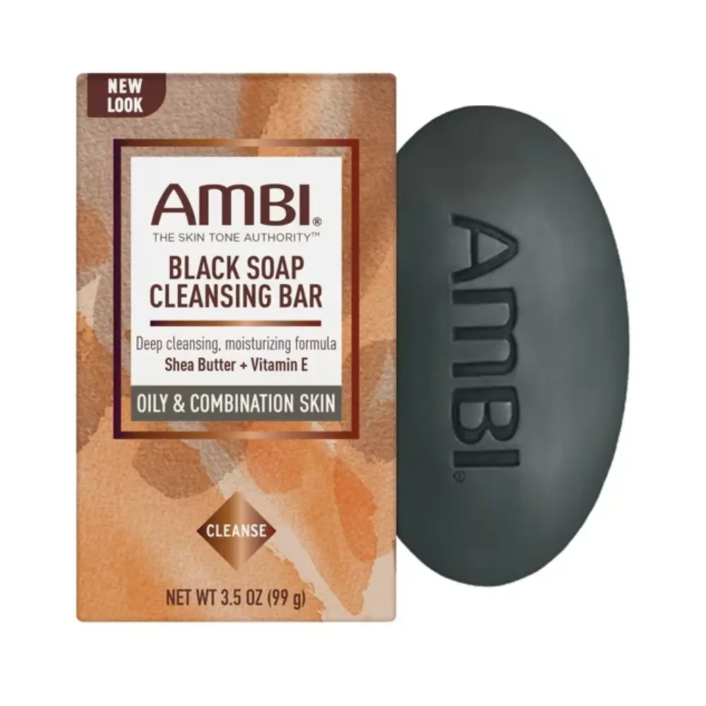 Ambi Black Soap Bar with Shea Butter, Aloe & Vitamin E - 3.5oz Body Care Cleanser, Hydrating Sudsy Cleaning for Oily Skin Acne Control (Facial & Body Use), Moisturizing, Skin-Friendly, Smooth, Gentle, Skin Detox