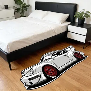 Racing Car Design Irregular Carpet, Trendy Street Style Automotive Theme Home Decor Rug, Bedroom Rugs, Bedroom Bedside Mat, Easy Care Fabric, Decorative Rug Mat