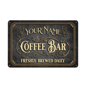Personalized Coffee Bar Metal Sign Vintage Design for Home Bar Cafe 8x12 inch Wall Decor Art Deco Style, Multi-Purpose, Wall-Mounted, Durable Material Metal Gift Hanging Room