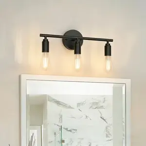 3-Light Black Bathroom Vanity Light Fixtures, Modern Industrial Wall Sconce with Retro Metal Design, 3-Head Wall Lamp for Mirror, Kitchen, Living Room, Hallway, Cabinet, Porch Decor, Bulbs Not Included