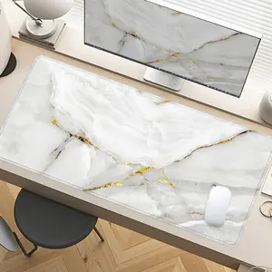 White Golden Marble Desk Mat Gaming Mouse Pad XXL Extended Mouse Pad for Laptop, Large Mouse Pad with Non - Slip Rubber Base & Stitched Edges, Luxurious Style for PC Gamers, Office Workers & Home Use, Gaming Desk Accessory