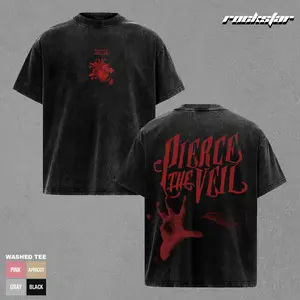 Pierce The Veil Shirt Gothic Graphic Washed T-Shirt - Premium Heavyweight Soft Cotton Vintage Oversized Tee with Bloody Heart and Handprint Design, Comfortable Durable Streetwear Shirt, Perfect Gift for Emo Rock Music Fans Men Women