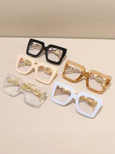 5pcs Women's Plastic Square Full Frame Chain Leg Eyeglasses, Stylish Square Frames, High-End Luxurious Fashion Flat Mirror, Unique Style, Daily Streetwear, Fashion Frames Accessories, Fashion Eyewear