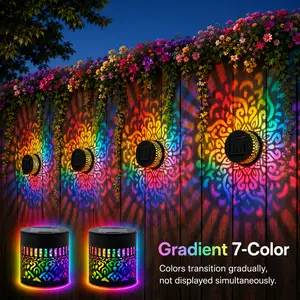 7 Color Changing Solar Mandala Projection Lights, 2026 New Waterproof Outdoor Wall Lamp, Decorative Mandala Pattern Light for Garden, Patio, Backyard, Yard