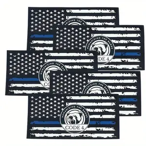 5PC,Only Sticker American Flag Thin Blue Line Vinyl Sticker- Patriotic Car Decal, Respect Law Enforcement, Matte Finish, Black and White and Blue Stripes, with 'CODE 4' Badge, Suitable for Car Windows and Bumpers, Car Badge and Emblem