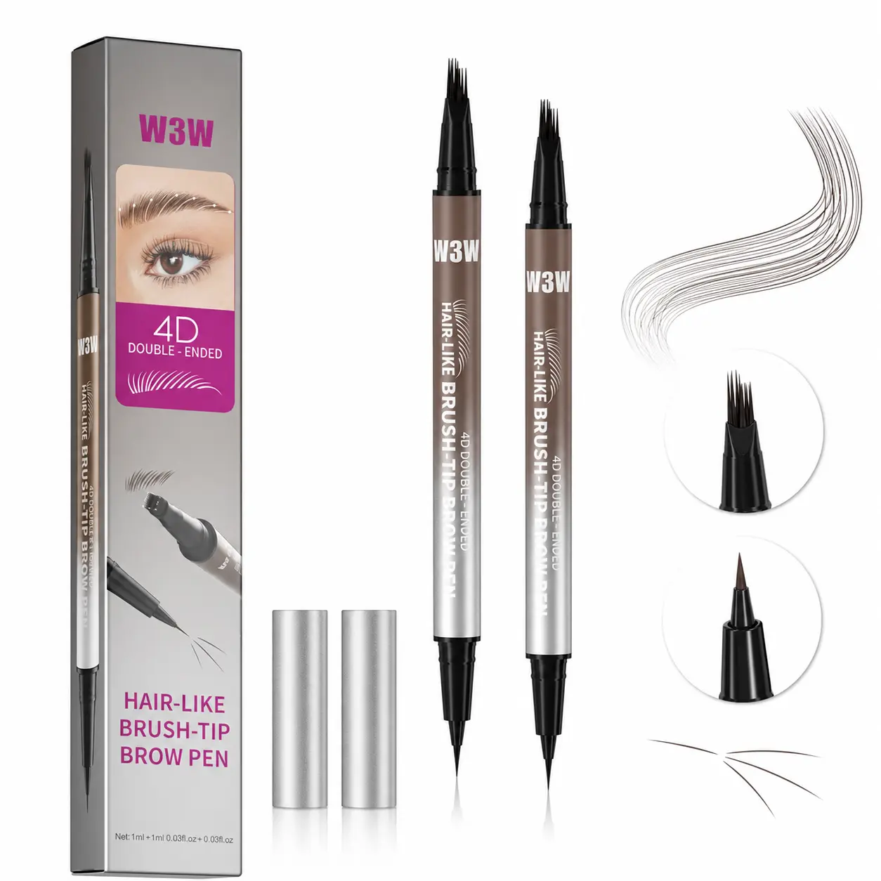 Dual-Ended Microblading  Pen 4D Brush Tip Waterproof Smudge-Proof Long-Lasting for Summer Music Festival Makeup brow lapiz de cejas micro-fork  pencil powder adhesive tape thickener fluffy technology clear angle tattoo eyebrow gel easy peel hair-like wear